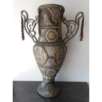 Huge Vase Polychrome Faience Morocco Fez Early Twentieth