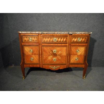 Commode Napoleon III In Marquetry And Gilt Bronze