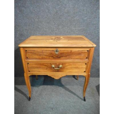 Walnut Commode End XVIIIth Flower Marquetry