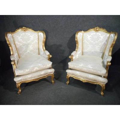 Paire De Bergères En Bois Doré époque Début XIXème