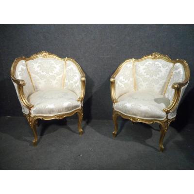 Pair Of Reclining Armchairs In Golden Wood Early Nineteenth Time