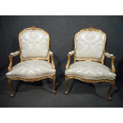 Pair Of Large Armchair In Golden Wood Regency Style Early Nineteenth