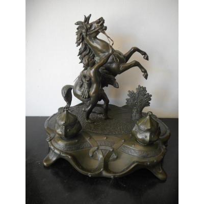 Large Inkwell Sculpture Marly Horses Late Nineteenth