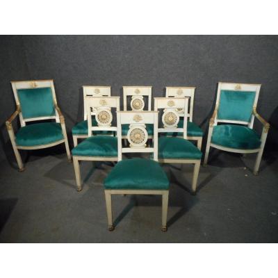 Set Of Lacquered Chairs And Armchairs Directoire Period Attributed To Jacob