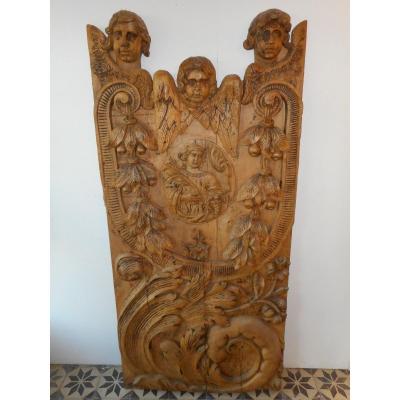 Large Religious Panels In Carved Wood 17th Century