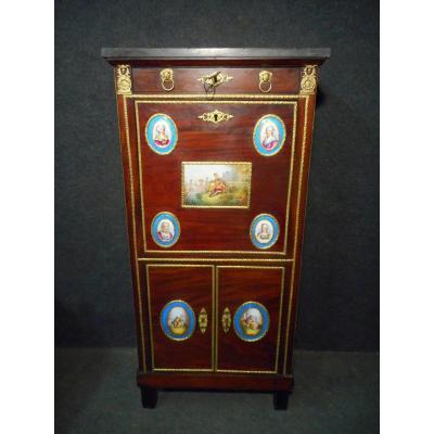 Secretary Early XIX Order In Mahogany And Gilt Bronze With Sèvres Plate