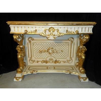 Grande Console En Bois Laqué Et Doré époque XIXe