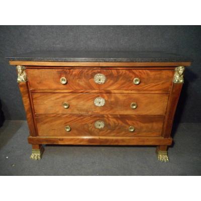 Empire Period Commode In Blond Cuban Mahogany And Gilt Bronze