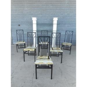 Series Of 6 Design Chairs In Black Lacquered Metal Twentieth Time