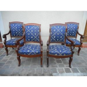 Series Of Four Restoration Period Armchairs In Cuban Mahogany