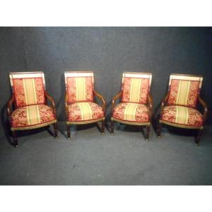 Series Of Restoration Period Armchairs Attributed To Jacob In Cuban Mahogany And Gilt Bronze