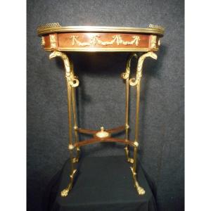 Small Gueridon By Henry Dasson In Gilt Bronze And Marquetry Signed And Dated