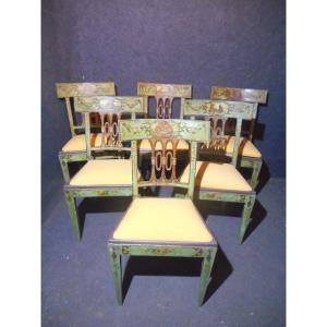 Series Of 6 Lacquered Chairs With Putti Decors Eighteenth Time