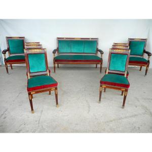 Empire Living Room Set In Mahogany And Stamped Gilt Bronze