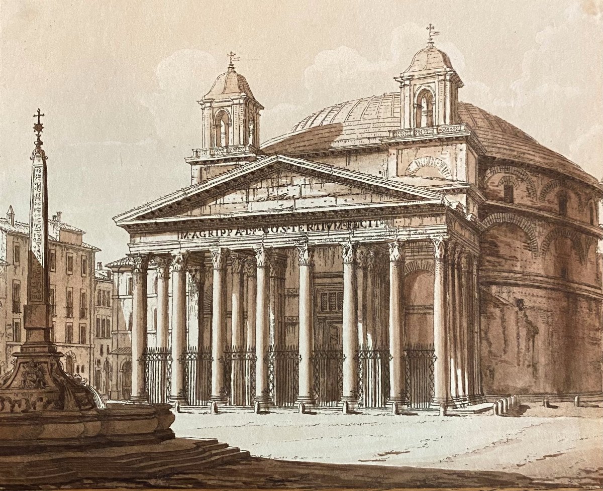 Rare Suite Of 11 Watercolors On Engraved Line By Antonio Acquaroni (1800-1874) 
