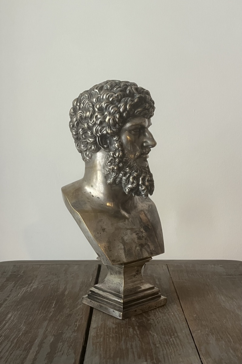 Buste de Lucius Verus, fin XIXe, bronze argenté -photo-2
