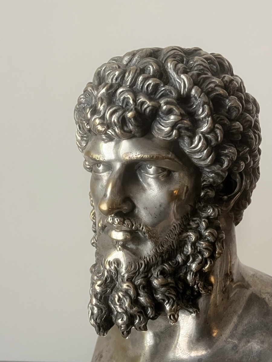 Buste de Lucius Verus, fin XIXe, bronze argenté -photo-3
