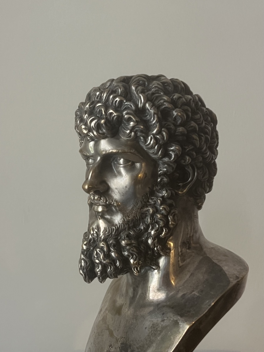 Buste de Lucius Verus, fin XIXe, bronze argenté -photo-1