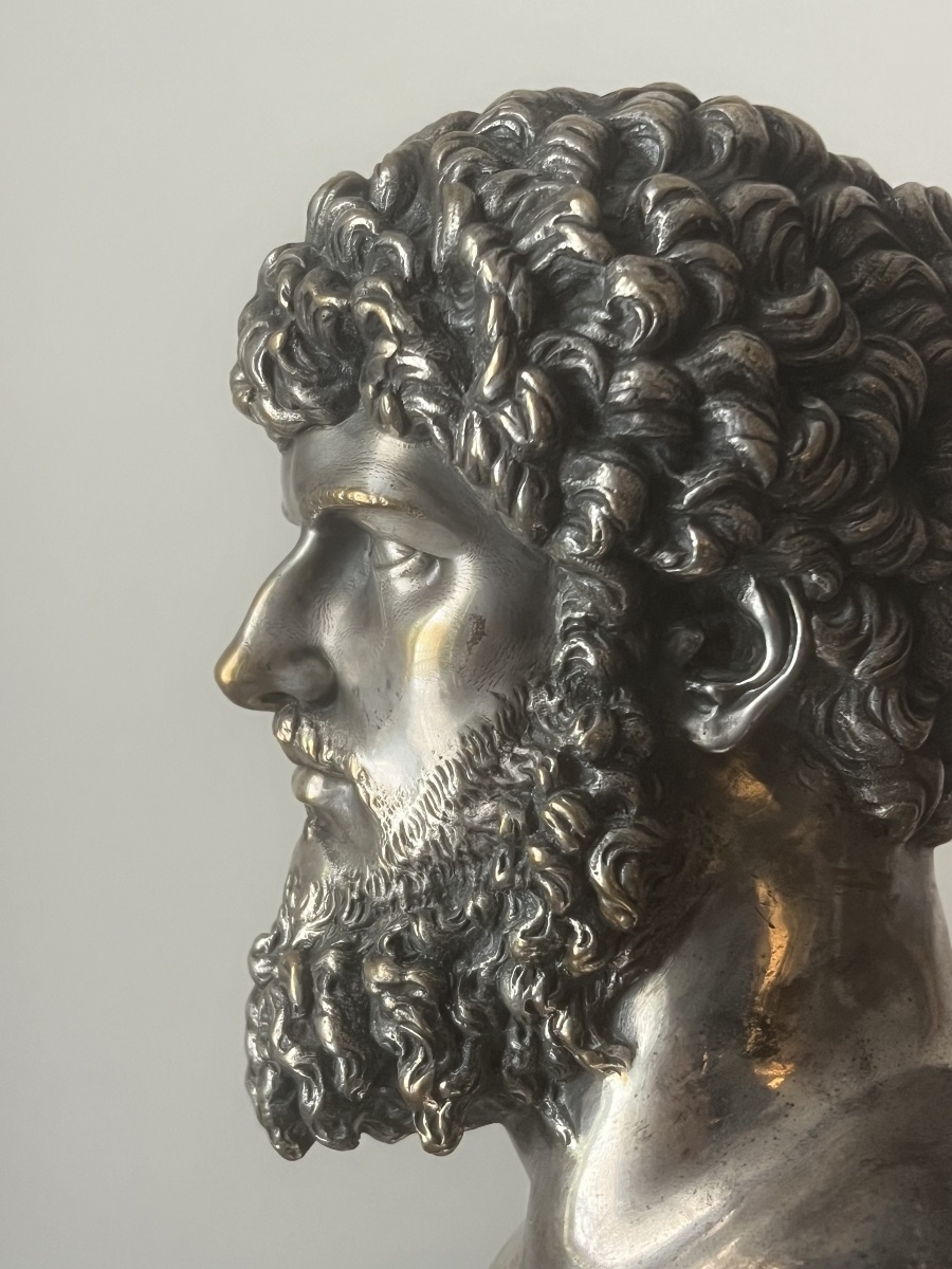 Buste de Lucius Verus, fin XIXe, bronze argenté -photo-2