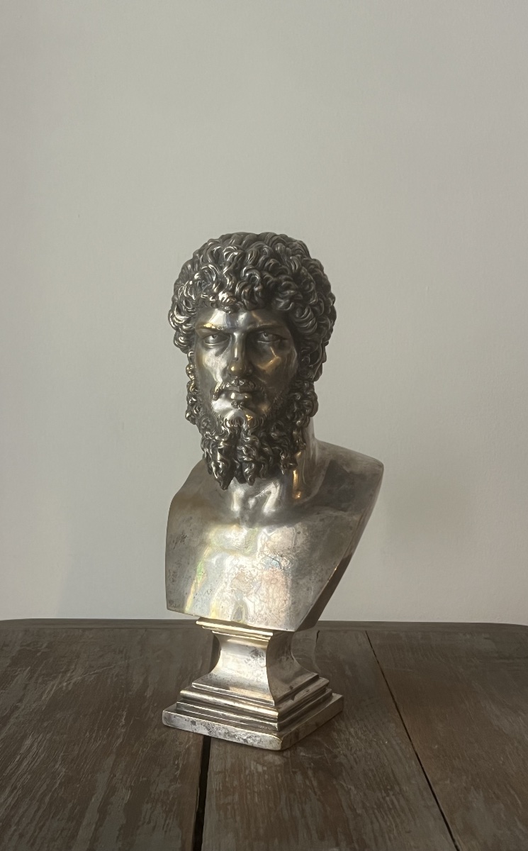 Buste de Lucius Verus, fin XIXe, bronze argenté 