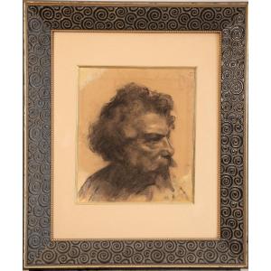 Charcoal Drawing From The Early 20th Century - Portrait Of A Bearded Man