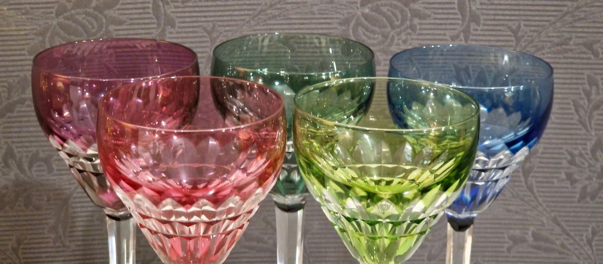 Set of 4 Val St Lambert Belgian Clear Cut Crystal Hock Wine