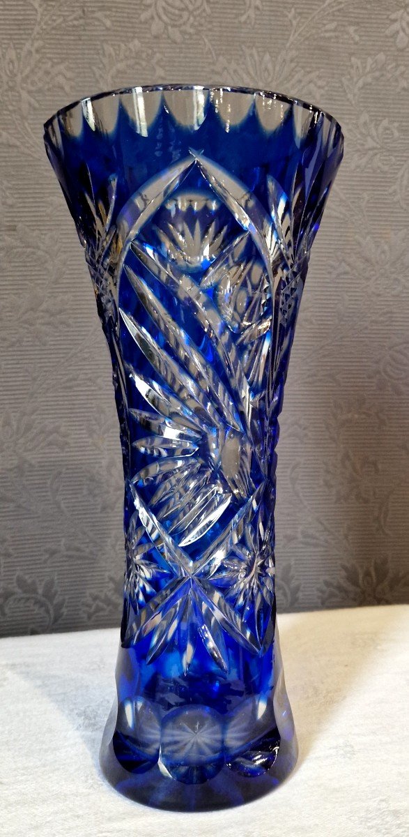 Bohemian Crystal Cobalt Blue Vase-photo-4