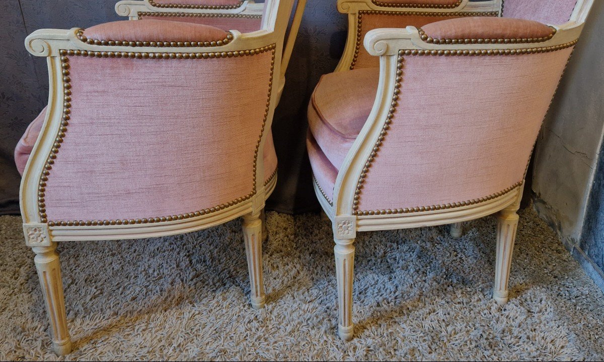 Pair Of Louis XVI Style Lacquered Armchairs-photo-4