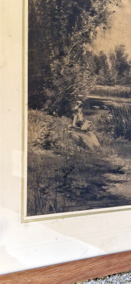 Dessin Fusain XIXeme Bords De Loir par Karl Robert (1848-1899)-photo-4