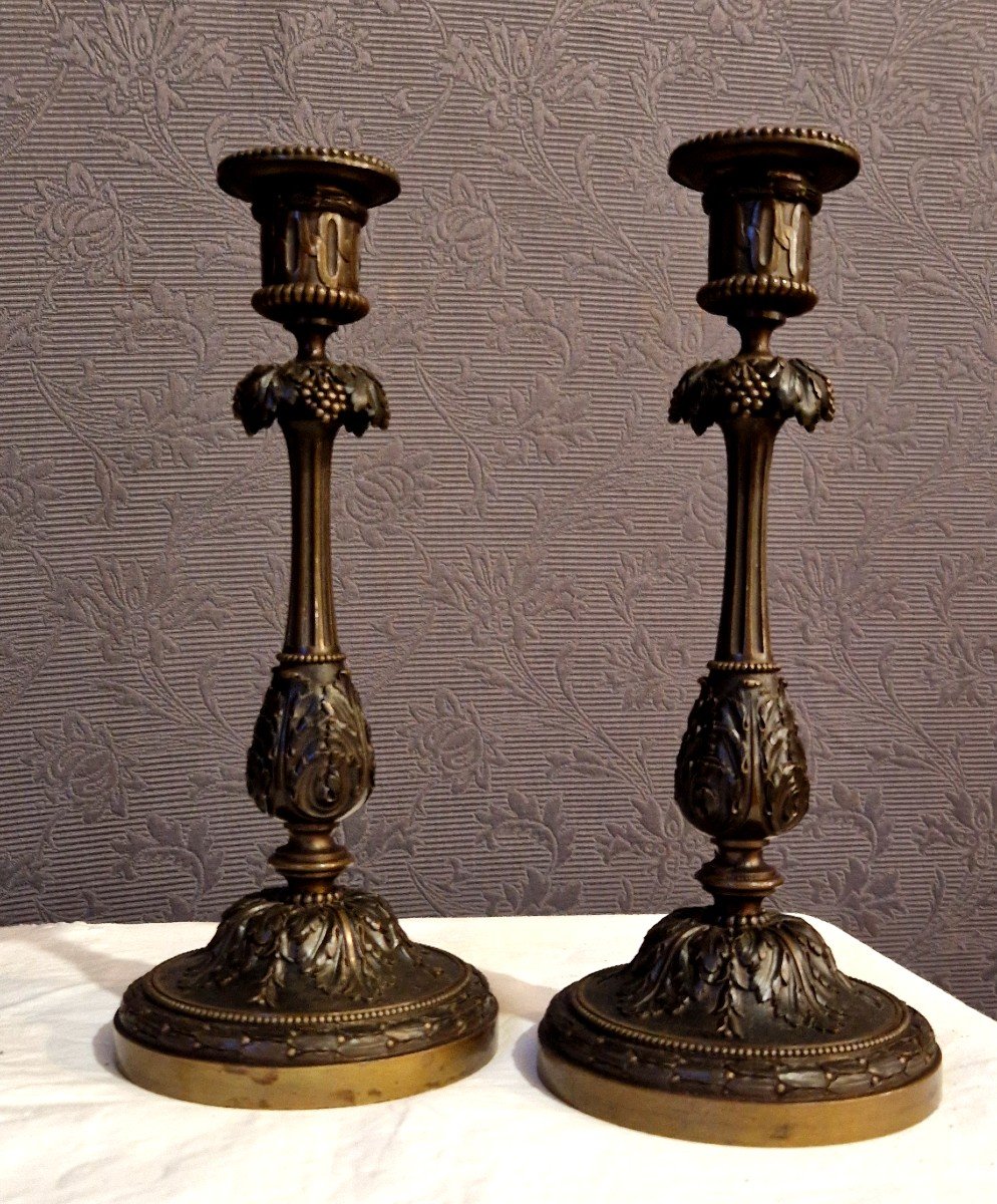 Pair Of XIXth Bronze Candlesticks-photo-2