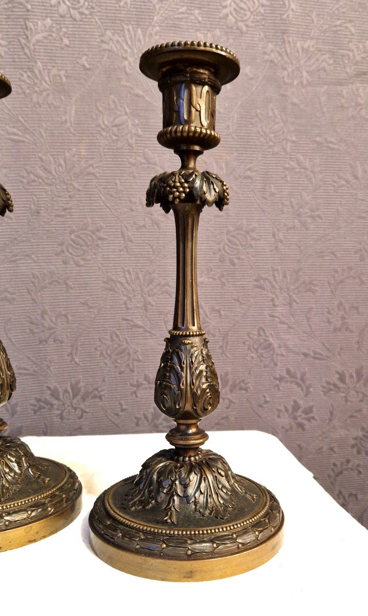 Pair Of XIXth Bronze Candlesticks-photo-5