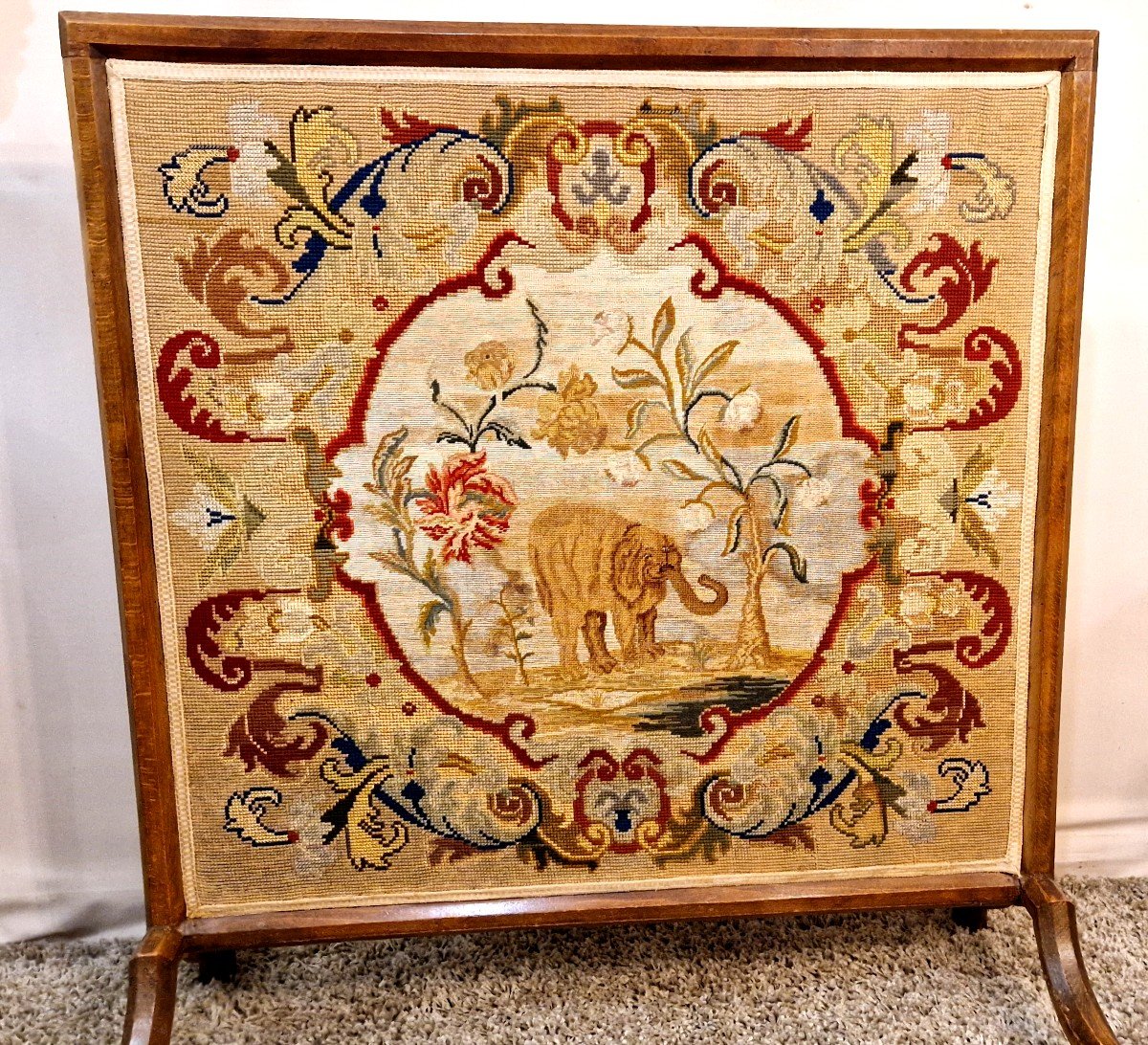 Fireplace Screen With Tapestry Late 19th Century-photo-2
