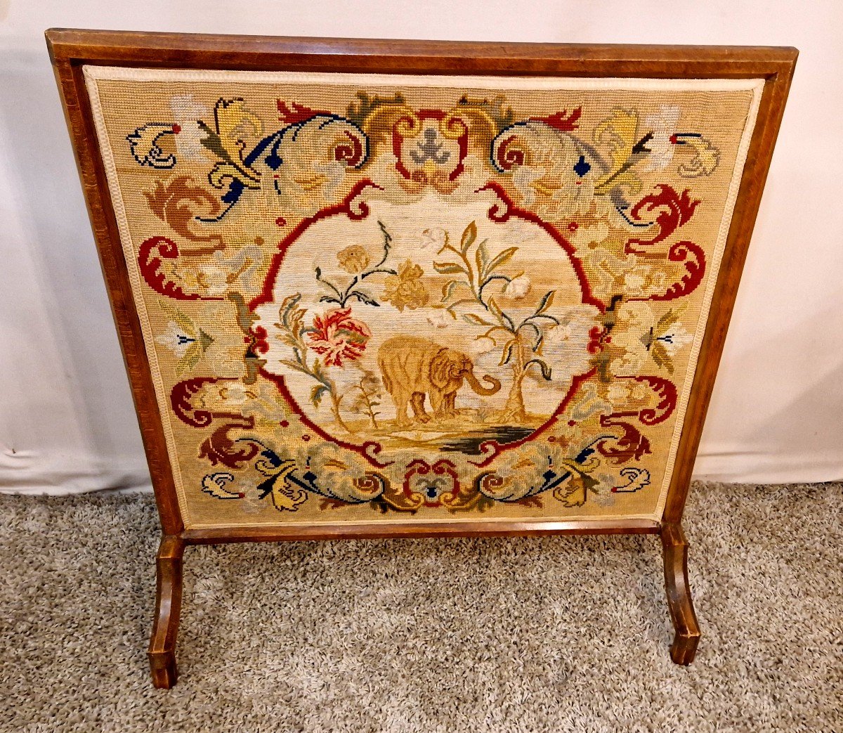 Fireplace Screen With Tapestry Late 19th Century