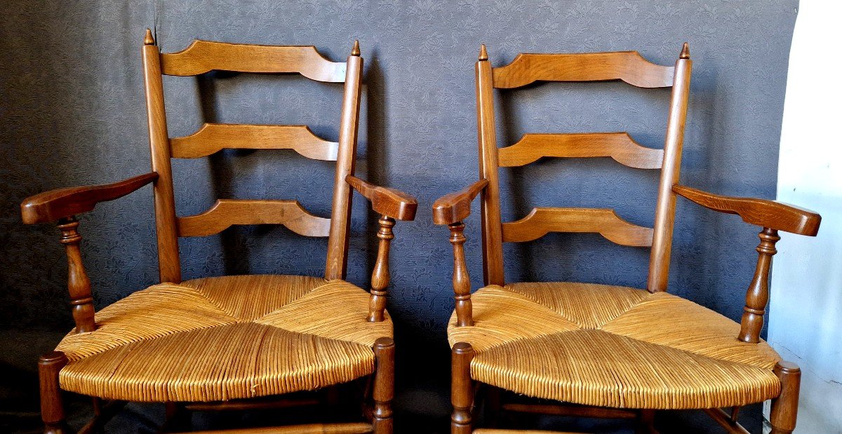 Pair Of Paillé Armchairs In Oak-photo-2