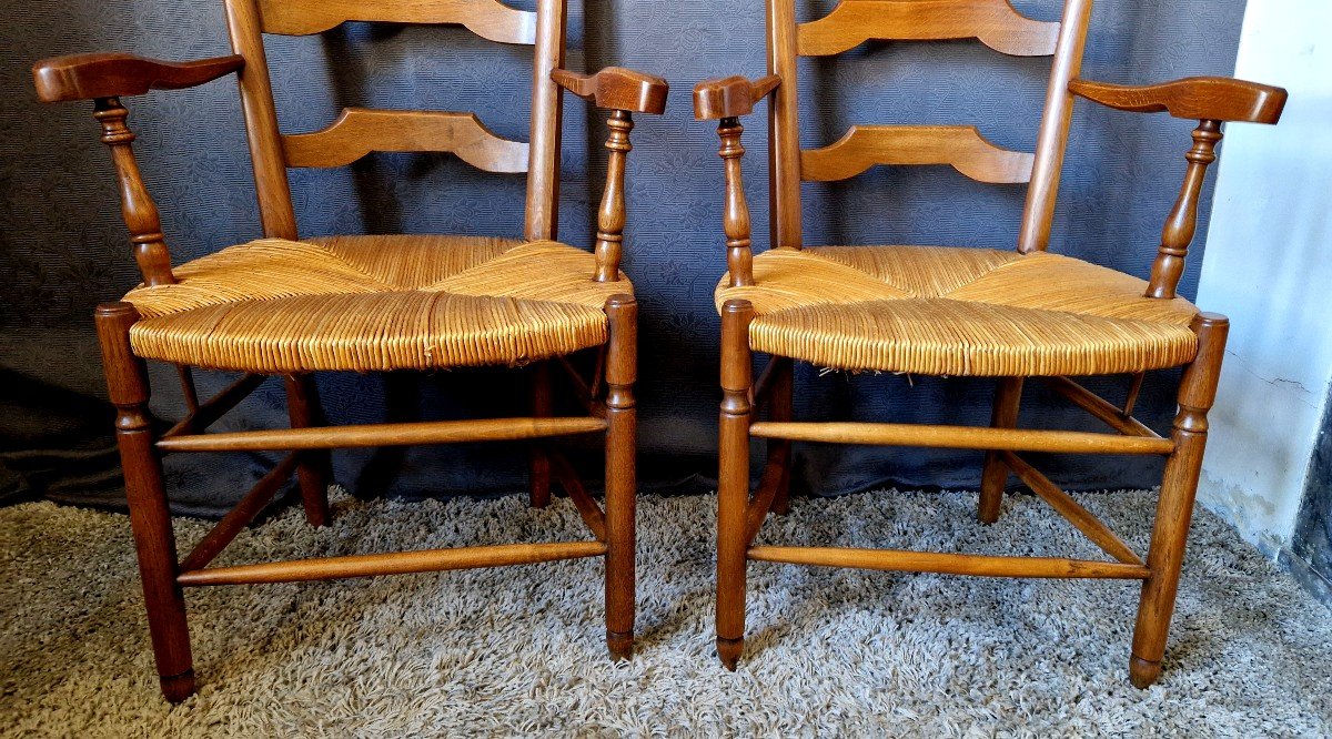 Pair Of Paillé Armchairs In Oak-photo-3