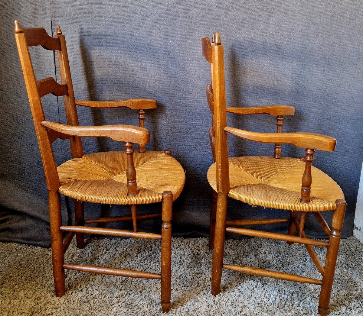 Pair Of Paillé Armchairs In Oak-photo-4