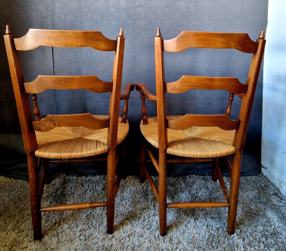 Pair Of Paillé Armchairs In Oak-photo-1