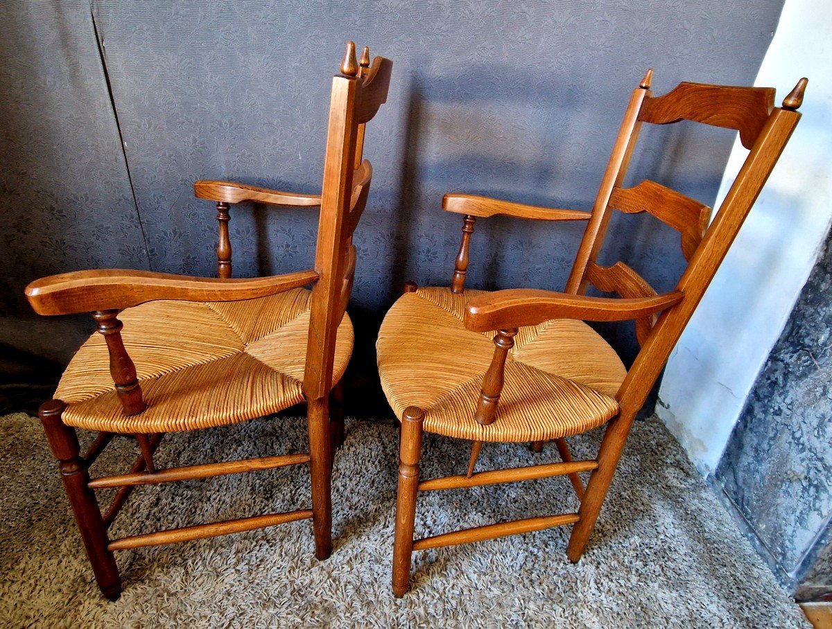 Pair Of Paillé Armchairs In Oak-photo-2