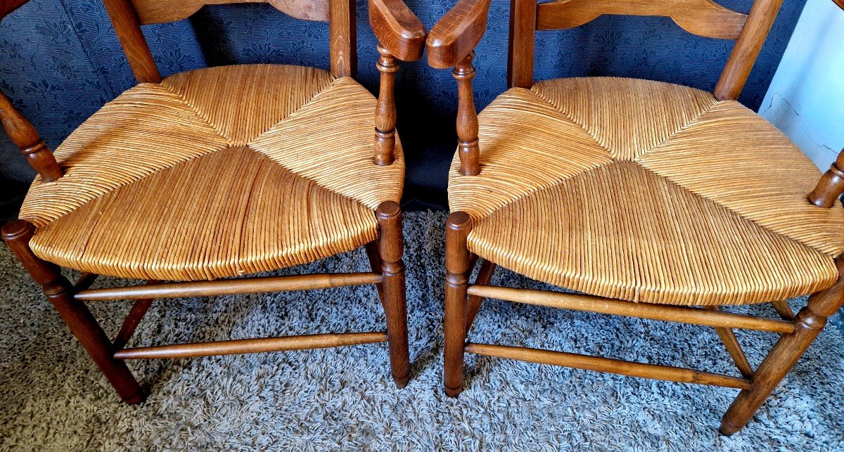 Pair Of Paillé Armchairs In Oak-photo-4