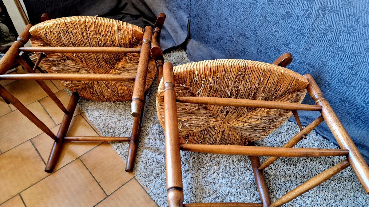 Pair Of Paillé Armchairs In Oak-photo-5