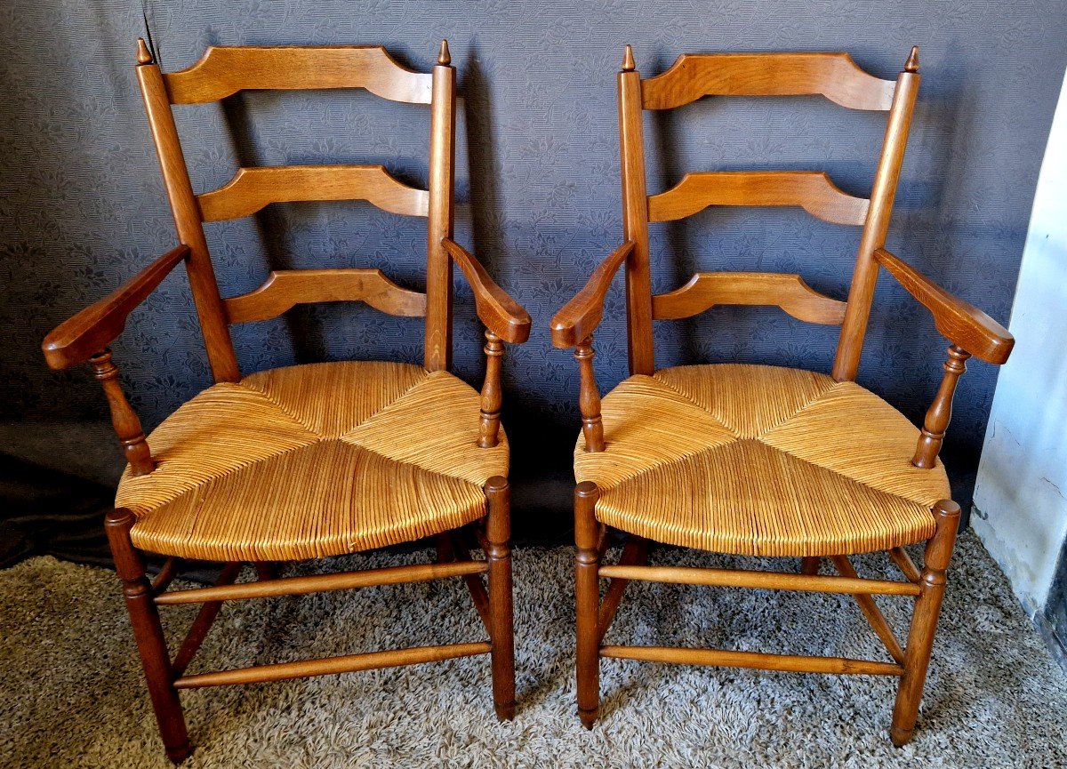 Pair Of Paillé Armchairs In Oak