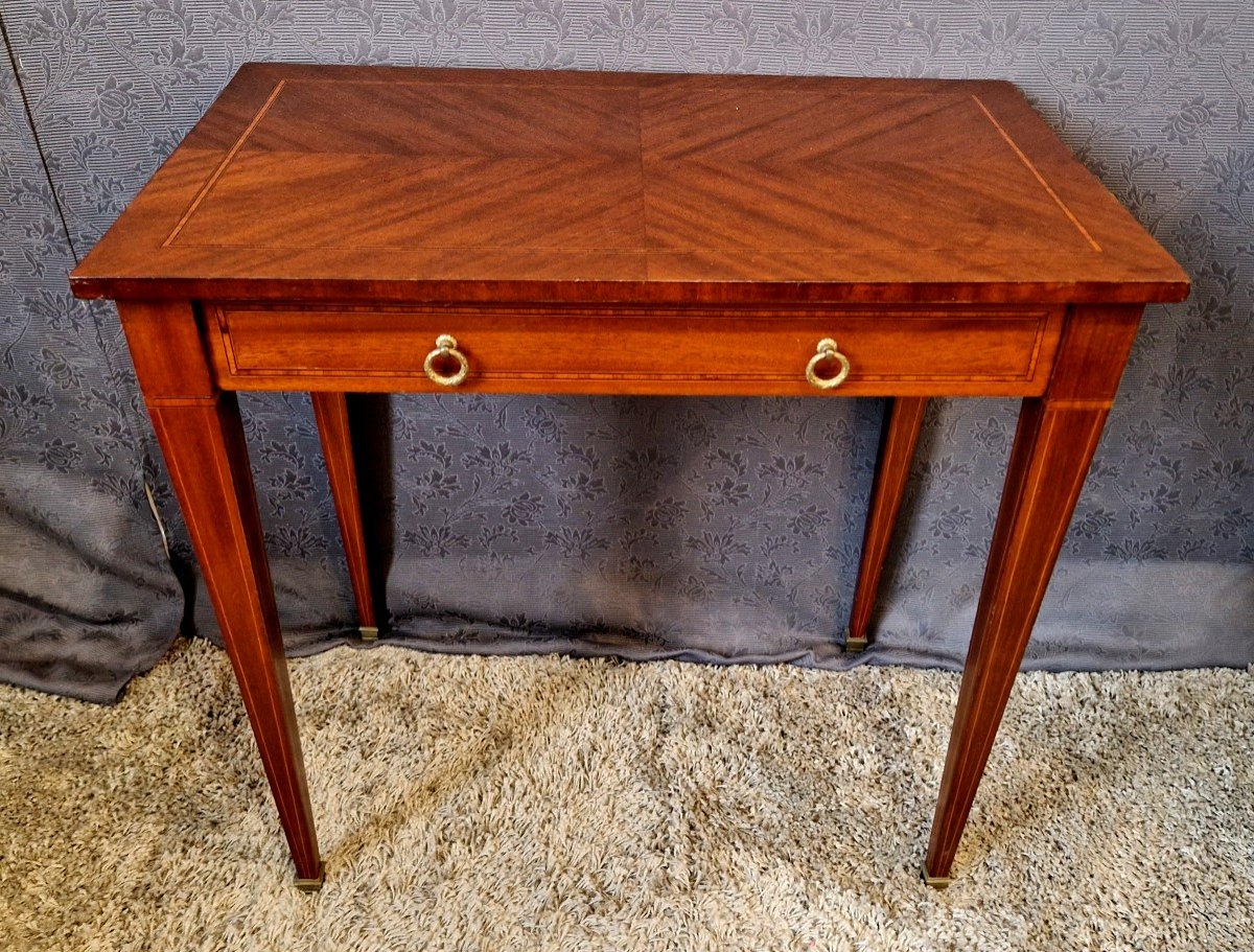 Small Mahogany Veneer Desk Table-photo-2