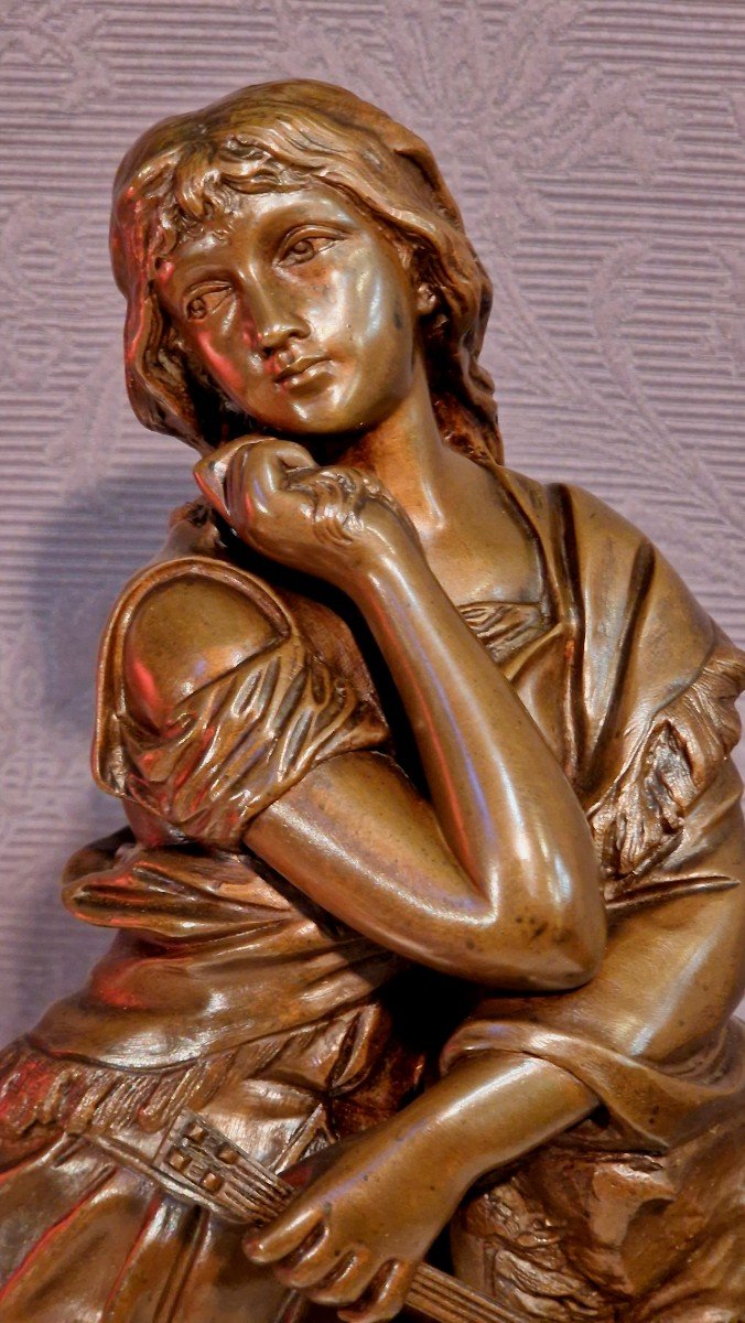 Bronze Mandolin Player By Adrien Etienne Gaudez (1845-1902) -photo-2