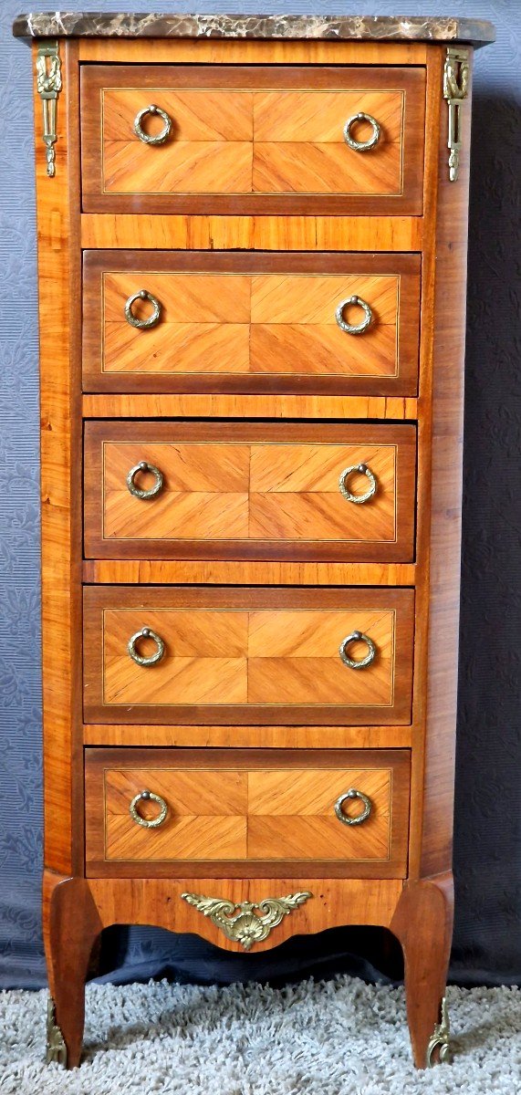 Chiffonnier En Marqueterie 5 Tiroirs Fin XIXe-photo-2