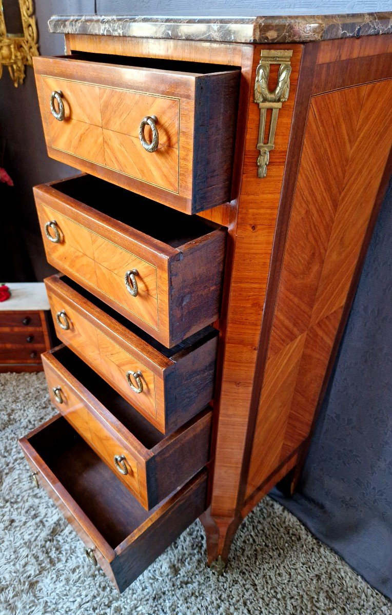 Chiffonnier En Marqueterie 5 Tiroirs Fin XIXe-photo-1