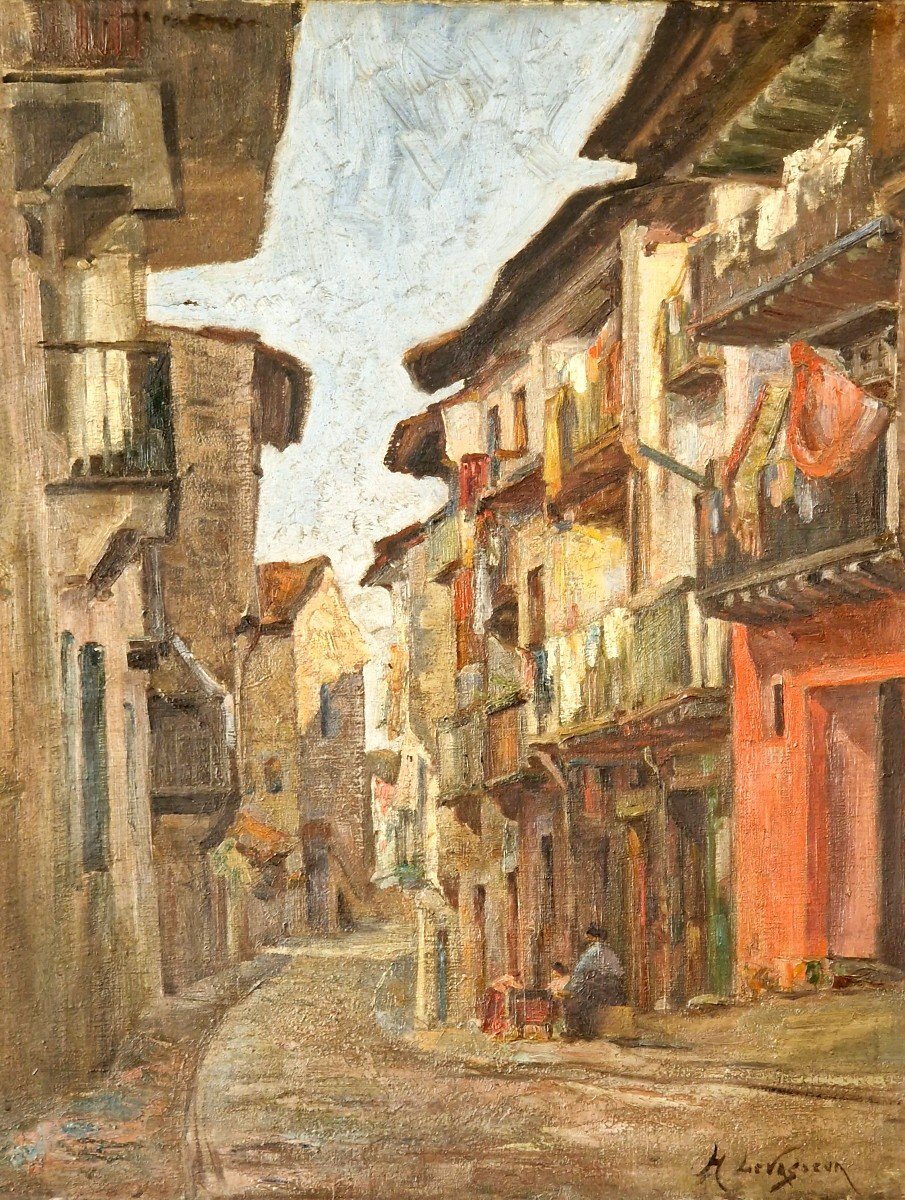 Oil On Canvas By H. Levasseur Basque Village-photo-1