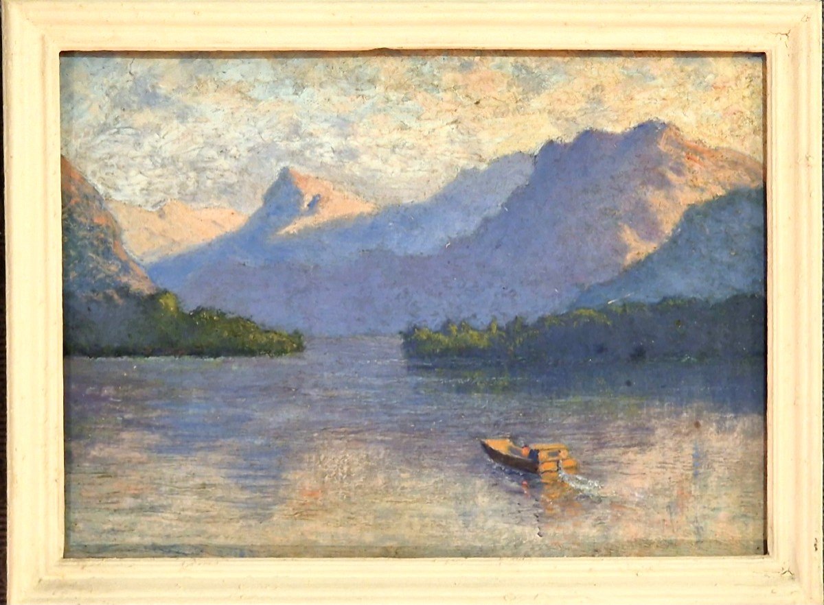 Mountain Landscape On Cardboard 20th Century-photo-3