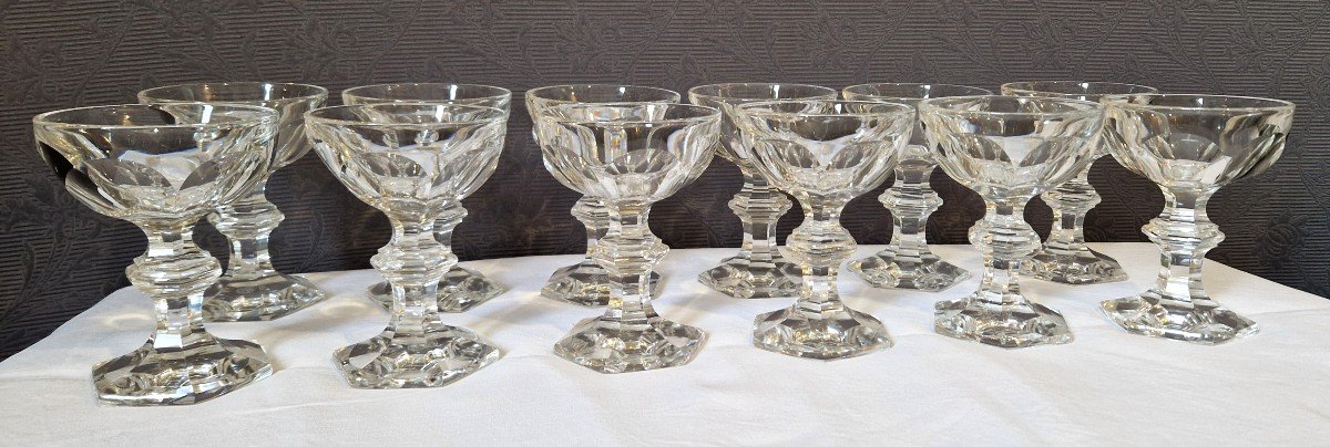 12 Baccarat Harcourt Model Cut Crystal Champagne Glasses