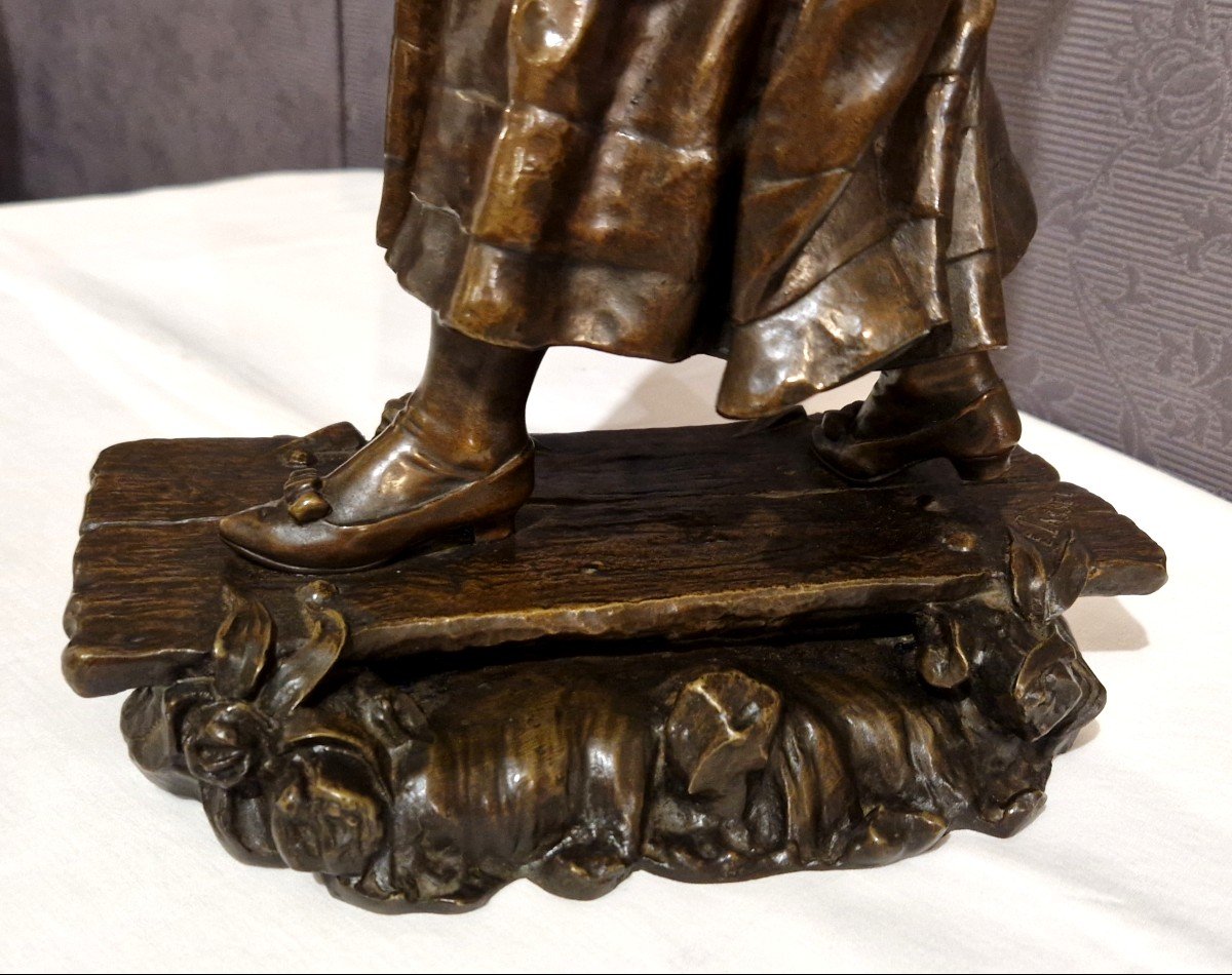 Bronze The Crossing Of The Stream Signed Edmond Louis Charles Tassel (1849-1899) -photo-7