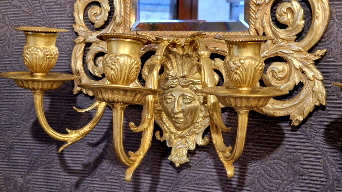 Pair Of Gilt Bronze Wall Mirrors From The Late 19th Century-photo-3